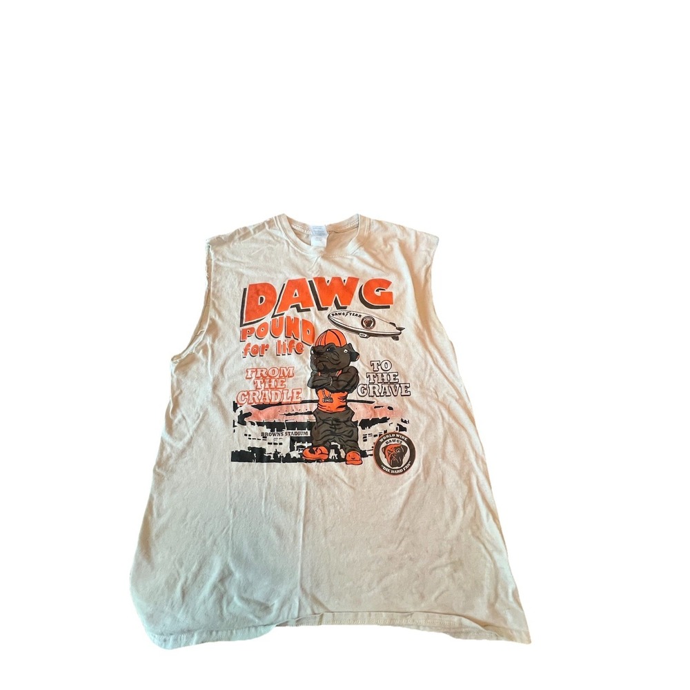 Cleveland Browns Dawg Pound Cutoff Tee Gildan L Distressed Sleeveless